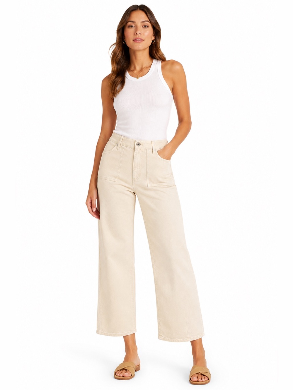 NWT Sanctuary District Column Ankle Standard Rise Utility Pants Cream Size 31